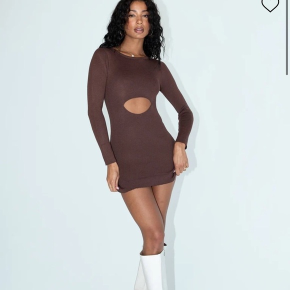 NEW Princess Polly SERENITY MINI DRESS BROWN size L - Picture 1 of 9
